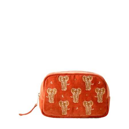 Elizabeth Scarlett Golden Elephants Velvet Makeup Bag - Red