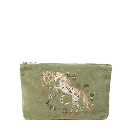 Elizabeth Scarlett Mystical Horse Everyday Velvet Pouch - Green