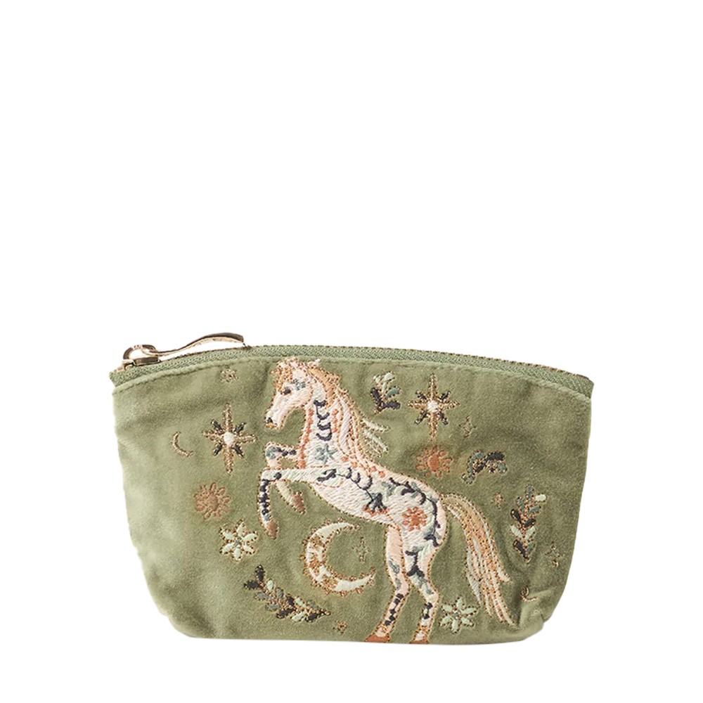Elizabeth Scarlett Mystical Horse Velvet Coin Purse Olive
