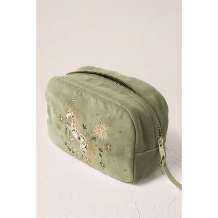 Elizabeth Scarlett Mystical Horse Olive Velvet Makeup Bag - Green