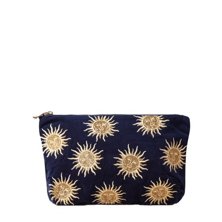 Elizabeth Scarlett Sun Goddess Navy Velvet Everyday Pouch - Blue