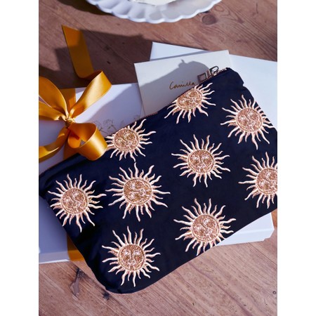 Elizabeth Scarlett Sun Goddess Navy Velvet Everyday Pouch - Blue