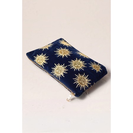 Elizabeth Scarlett Sun Goddess Navy Velvet Everyday Pouch - Blue