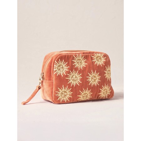 Elizabeth Scarlett Sun Goddess Rust Velvet Makeup Bag - Red