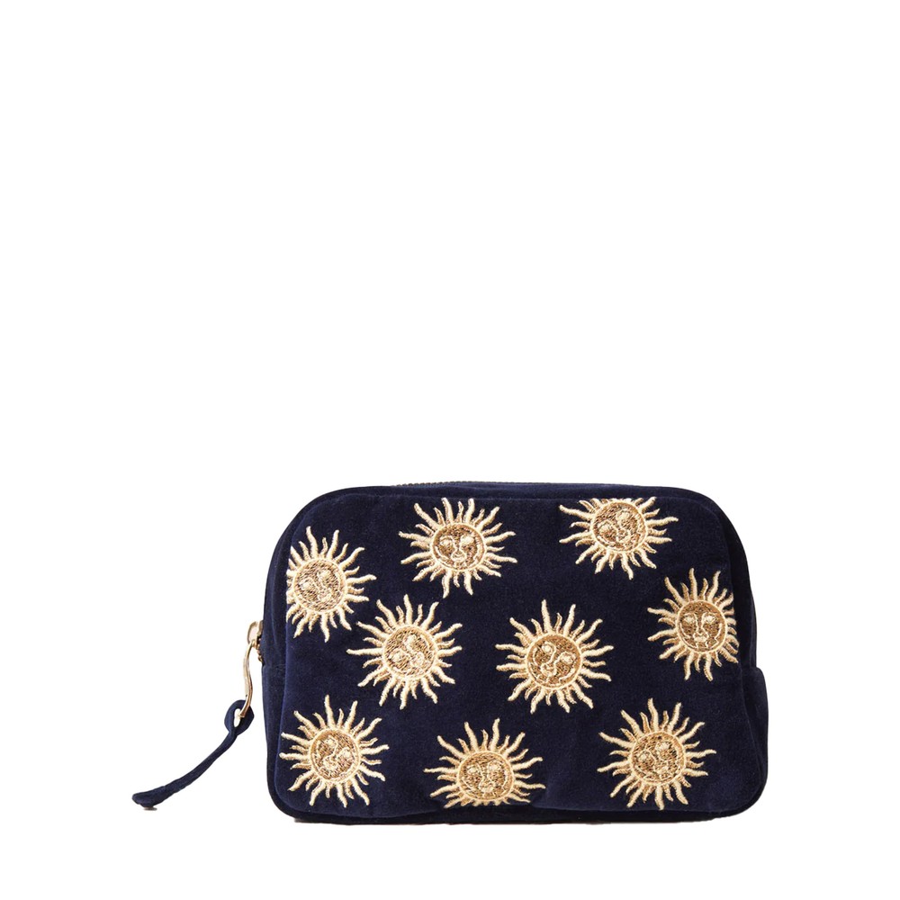Elizabeth Scarlett Sun Goddess Navy Velvet Makeup Bag Navy