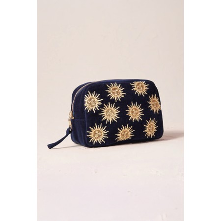Elizabeth Scarlett Sun Goddess Navy Velvet Makeup Bag - Blue
