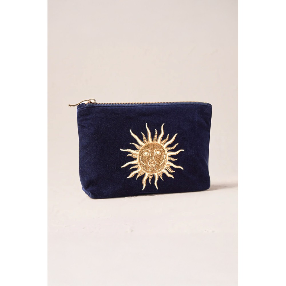 Elizabeth Scarlett Sun Goddess Navy Velvet Mini Pouch Navy