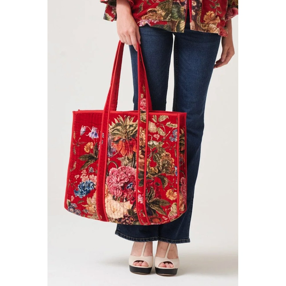 One Hundred Stars Primula Berry Large Velvet Tote Bag Primula Berry