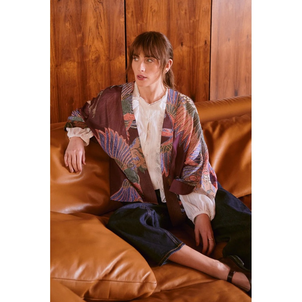 One Hundred Stars Crane Plum Short Kimono Crane Plum