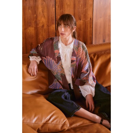 One Hundred Stars Crane Plum Short Kimono - Multicoloured