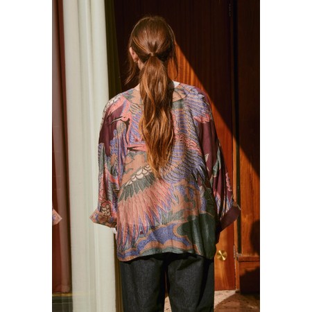One Hundred Stars Crane Plum Short Kimono - Multicoloured