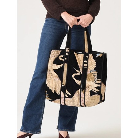 One Hundred Stars Crane Black Large Velvet Tote Bag - Black