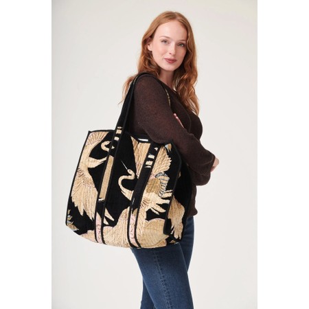 One Hundred Stars Crane Black Large Velvet Tote Bag - Black