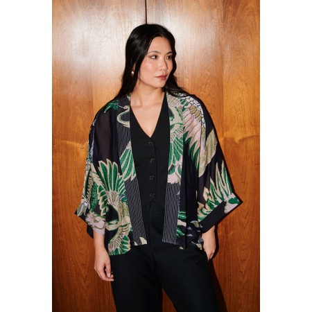 One Hundred Stars Crane Emerald Short Kimono - Multicoloured
