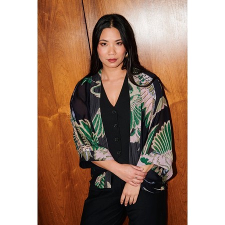 One Hundred Stars Crane Emerald Short Kimono - Multicoloured