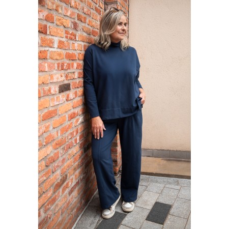 Amazing Woman Ginny Dark Navy Cowl Neck Jersey Top - Blue
