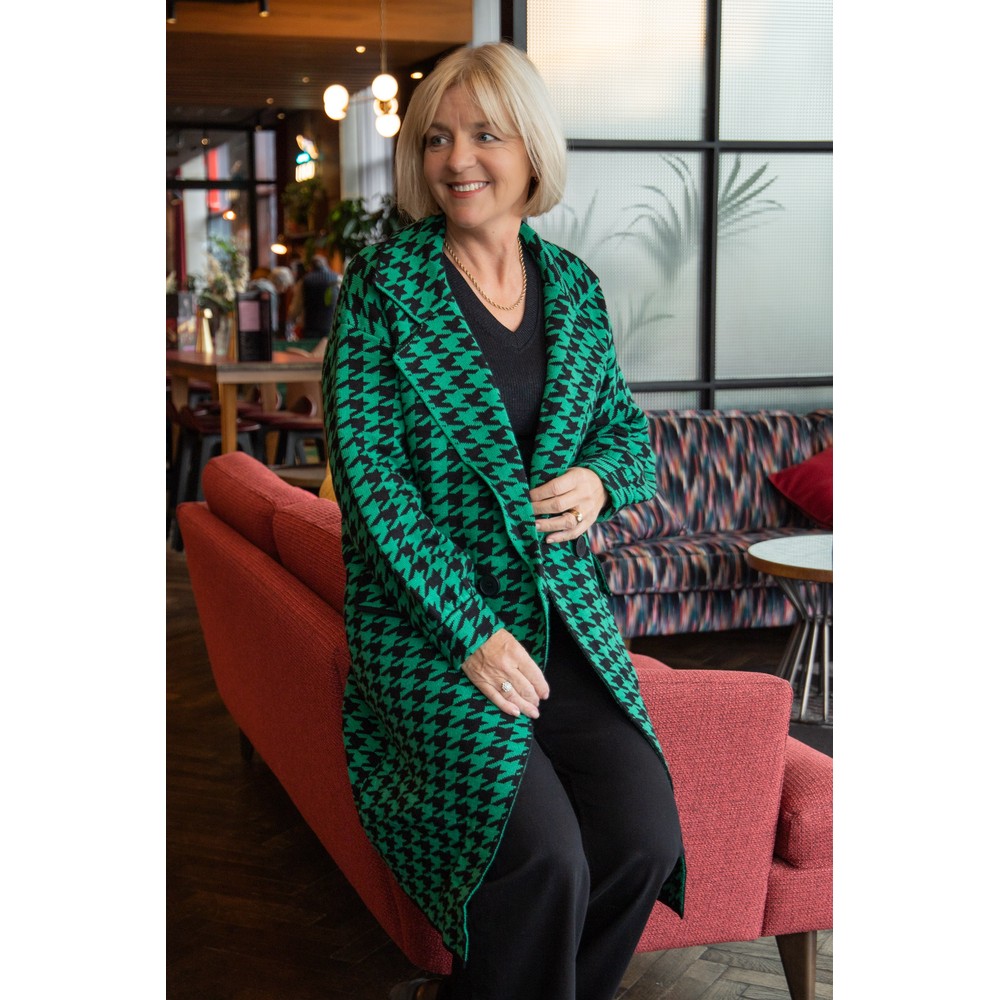 Skatie Jacquard Houndstooth Coat Juniper