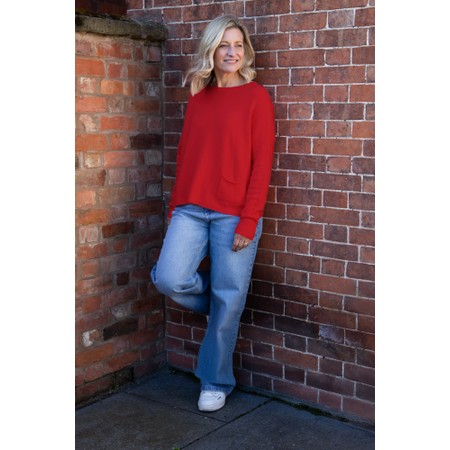 Amazing Woman Jodie Berry Red Rouge Front Pocket Supersoft Knit Jumper - Red