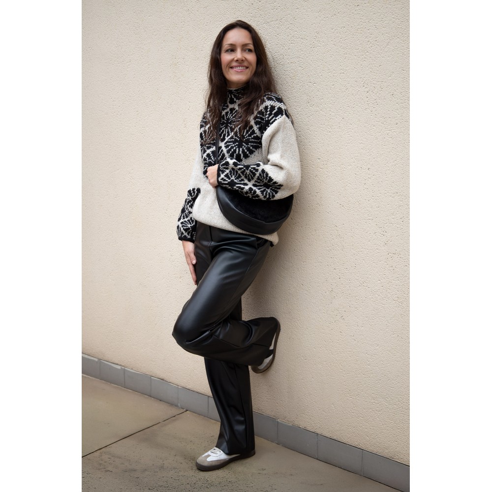 Robell Britt Black Faux Leather Wide Leg Trouser Black 90