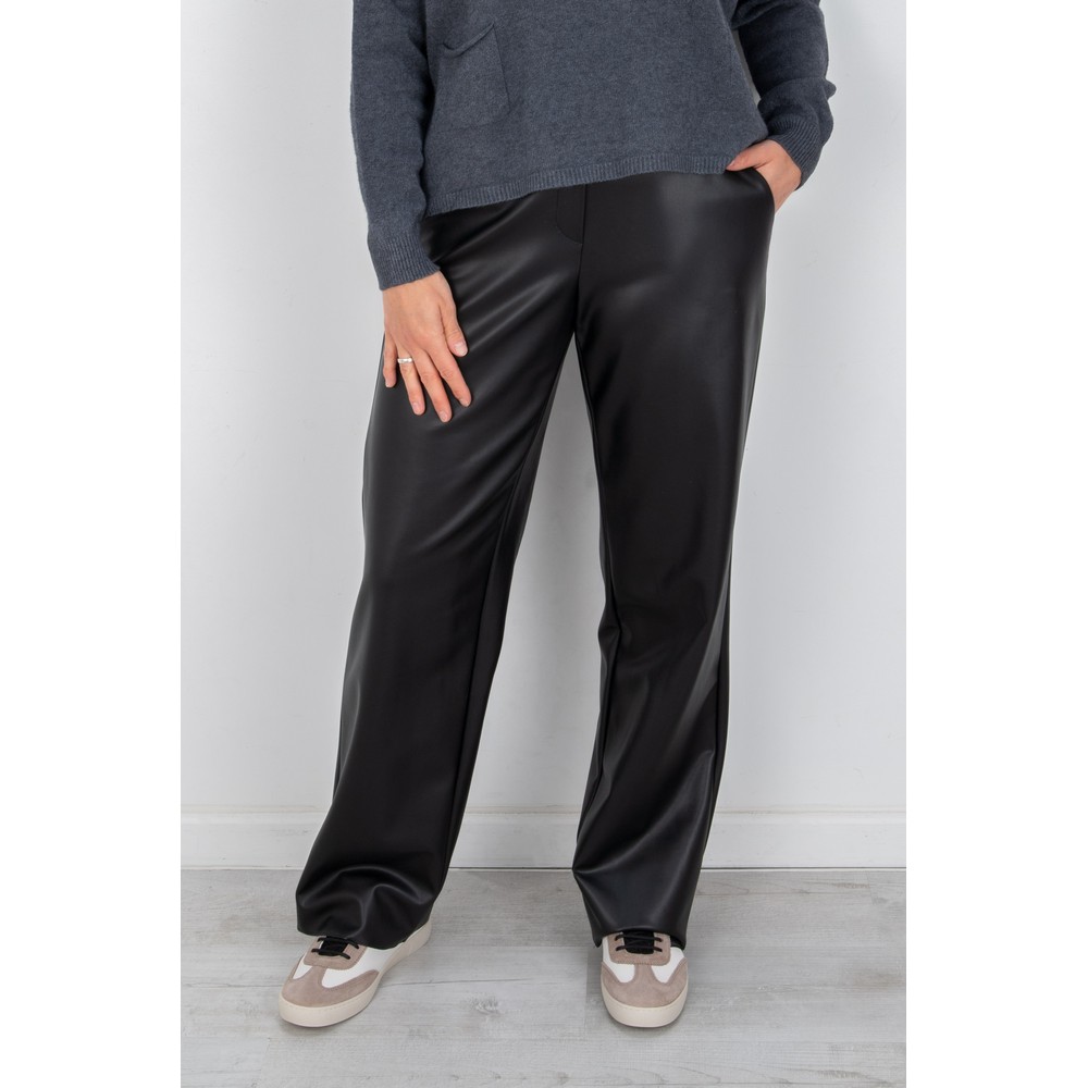Robell Britt Black Faux Leather Wide Leg Trouser Black 90