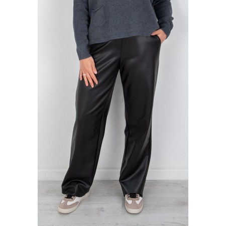 Robell Britt Black Faux Leather Wide Leg Trouser - Black