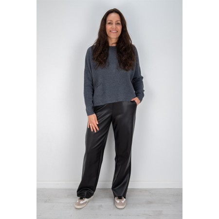 Robell Britt Black Faux Leather Wide Leg Trouser - Black