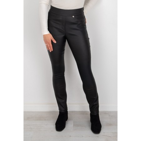 Robell Rose Black Faux Leather Trouser - Black