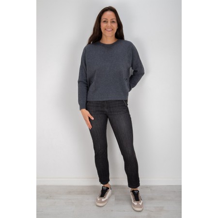 Robell Nena Black Washed Denim Ankle Zip Cropped Jeans - Black