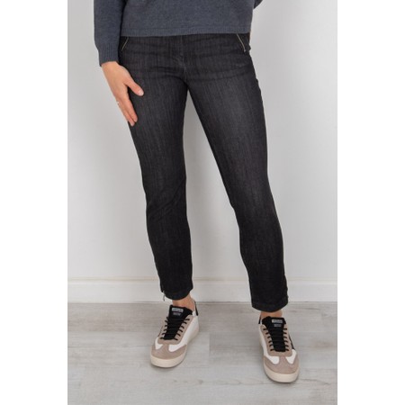 Robell Nena Black Washed Denim Ankle Zip Cropped Jeans - Black