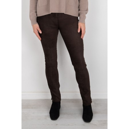 Robell Rose Dark Brown Stretch Faux Suede Trouser - Brown