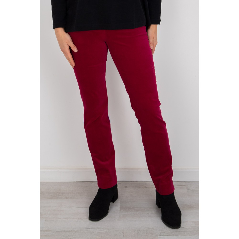 Robell Marie Dark Red Stretch Velvet Trouser Dark Red 47