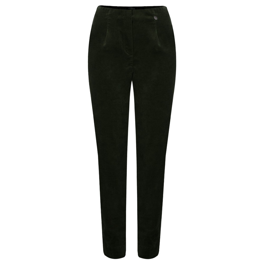 Robell Marie Green Stretch Cotton Velvet Full Length Trouser Dark Green 89