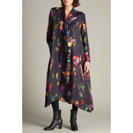 Sahara Abstract Painterly Floral Tie Neck Dress - Multicoloured