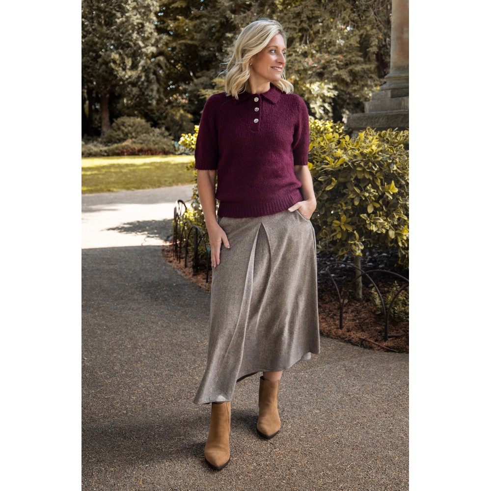 Chalk Tamara Tailored Midi Skirt Chestnut