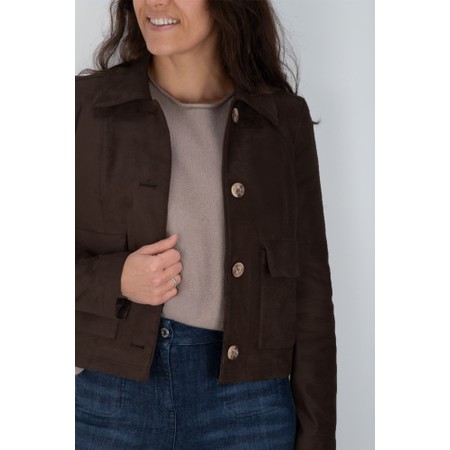Robell Hilda Dark Brown Stretch Suede Jacket - Brown