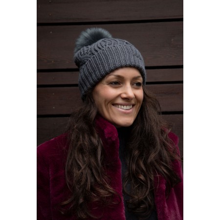 RINO AND PELLE Aaf Beanie Hat With Faux Fur Pom - Blue