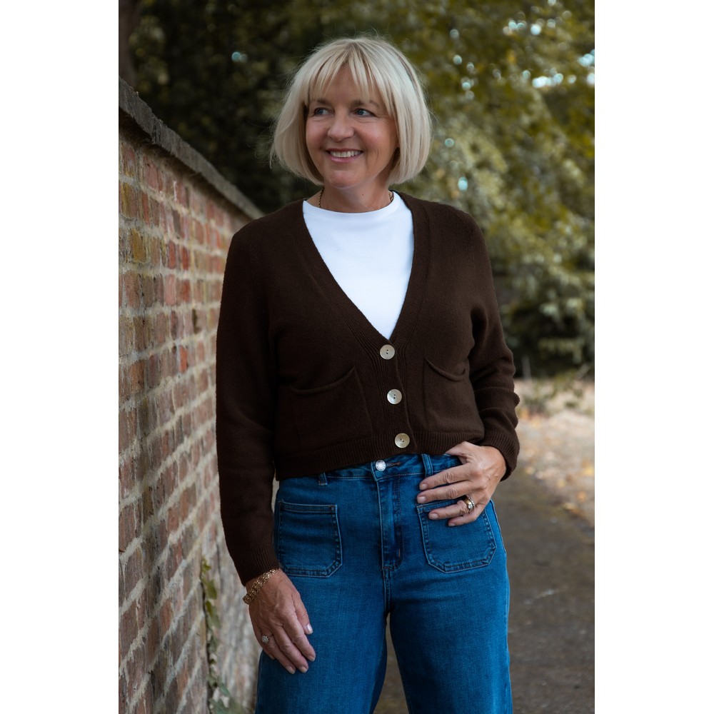 Amazing Woman Pookie Dark Chocolate Cropped Supersoft Knit Cardigan Dark Chocolate