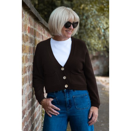 Amazing Woman Pookie Dark Chocolate Cropped Supersoft Knit Cardigan - Brown