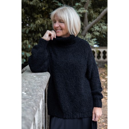 Amazing Woman Vinny Navy Boucle Wool Blend Polo Neck Knit - Blue