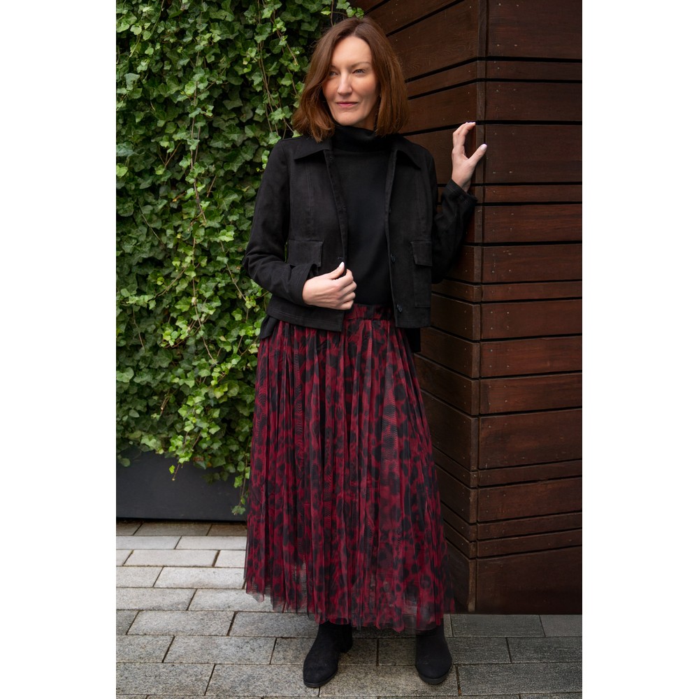 Masai Clothing MaScarlet Animal Print Tulle Skirt Tawny Port