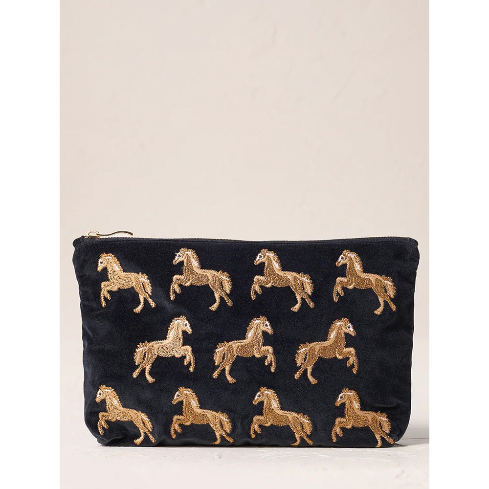 Elizabeth Scarlett Wild Horses Velvet Everyday Pouch Charcoal
