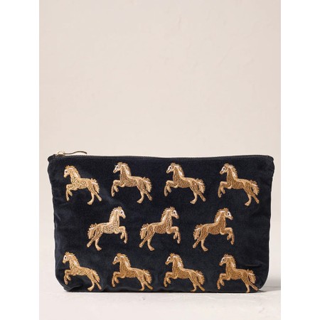 Elizabeth Scarlett Wild Horses Velvet Everyday Pouch - Black