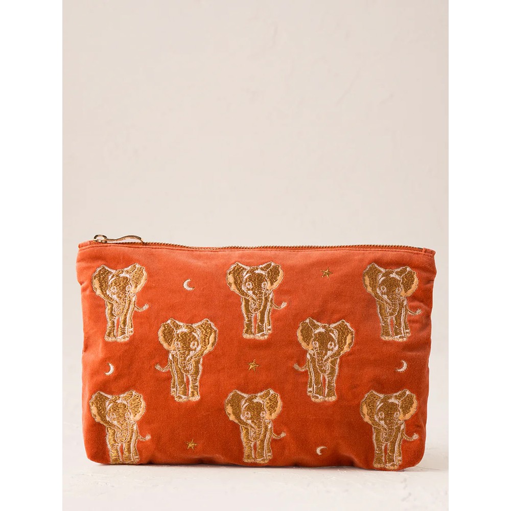 Elizabeth Scarlett Golden Elephants Velvet Everyday Pouch Rust