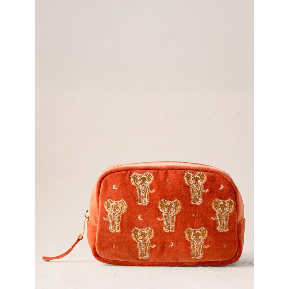 Elizabeth Scarlett Golden Elephants Velvet Makeup Bag Rust