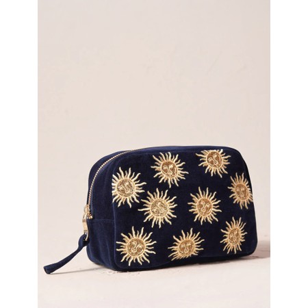 Elizabeth Scarlett Sun Goddess Navy Velvet Makeup Bag - Blue