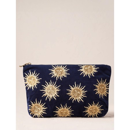 Elizabeth Scarlett Sun Goddess Navy Velvet Everyday Pouch - Blue