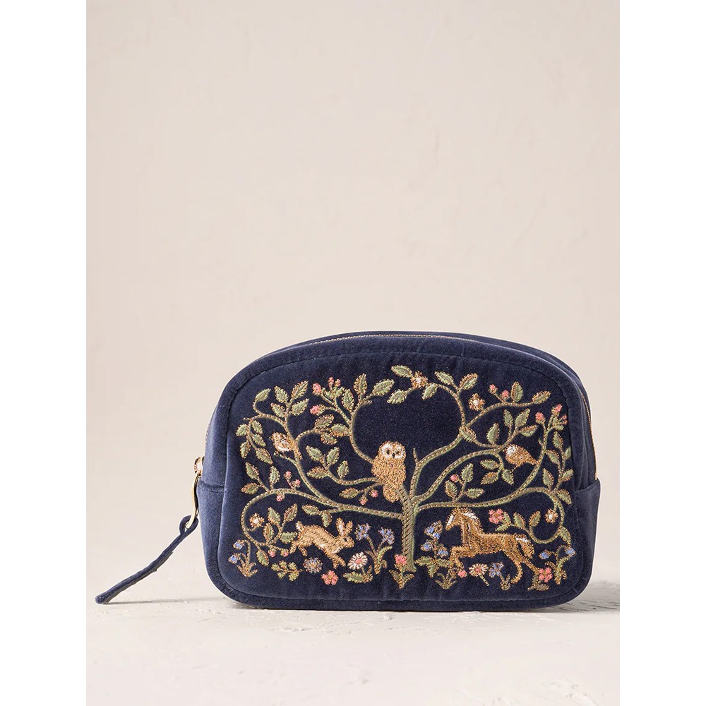 Elizabeth Scarlett Tree Of Life Indigo Velvet Makeup Bag Indigo