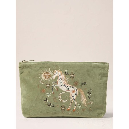 Elizabeth Scarlett Mystical Horse Everyday Velvet Pouch - Green