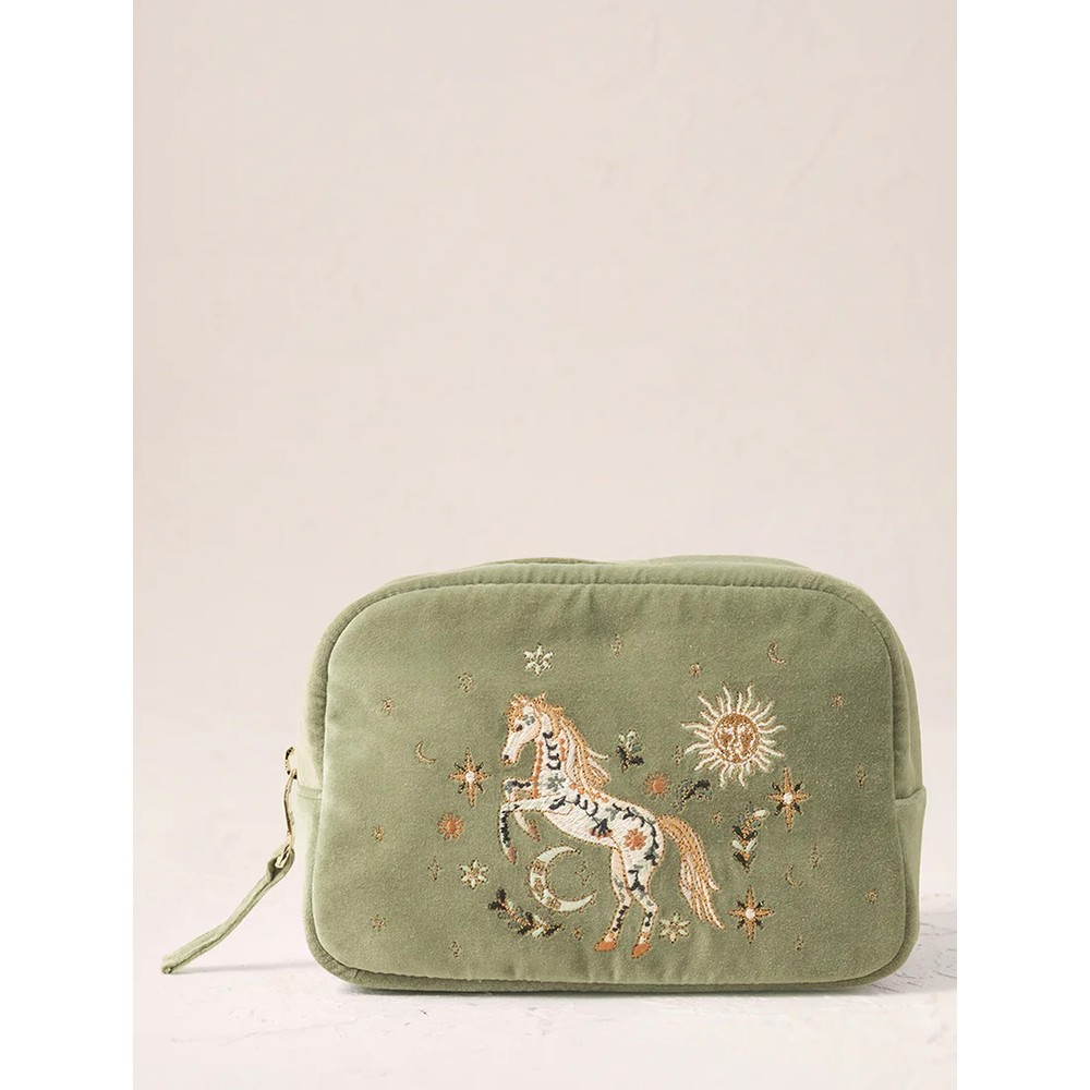 Elizabeth Scarlett Mystical Horse Olive Velvet Makeup Bag Olive