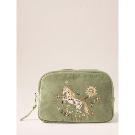 Elizabeth Scarlett Mystical Horse Olive Velvet Makeup Bag - Green